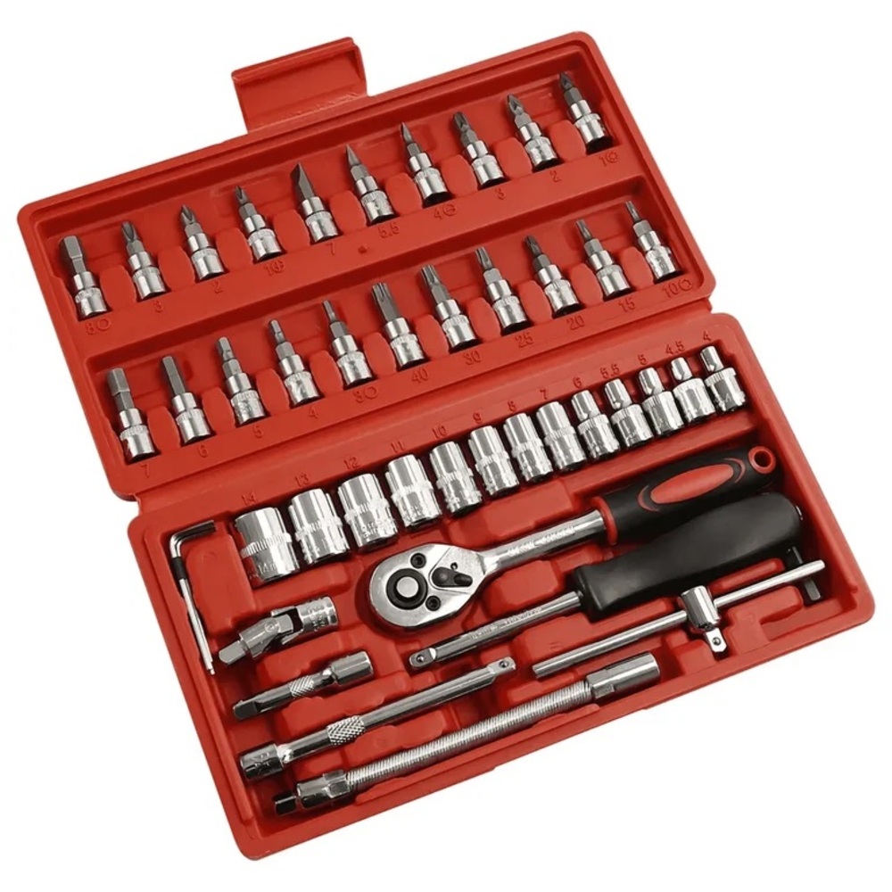 46-Piece Red Tool Set with Ratchet